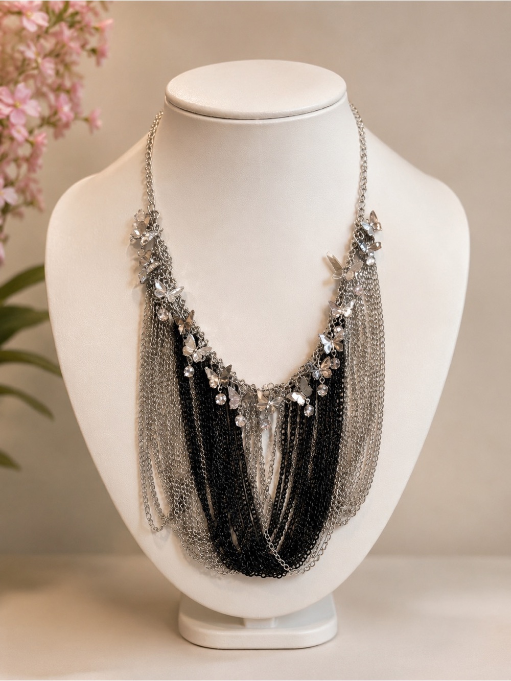 Butterfly Crystal Charm Drape Chain Necklace Jewelry